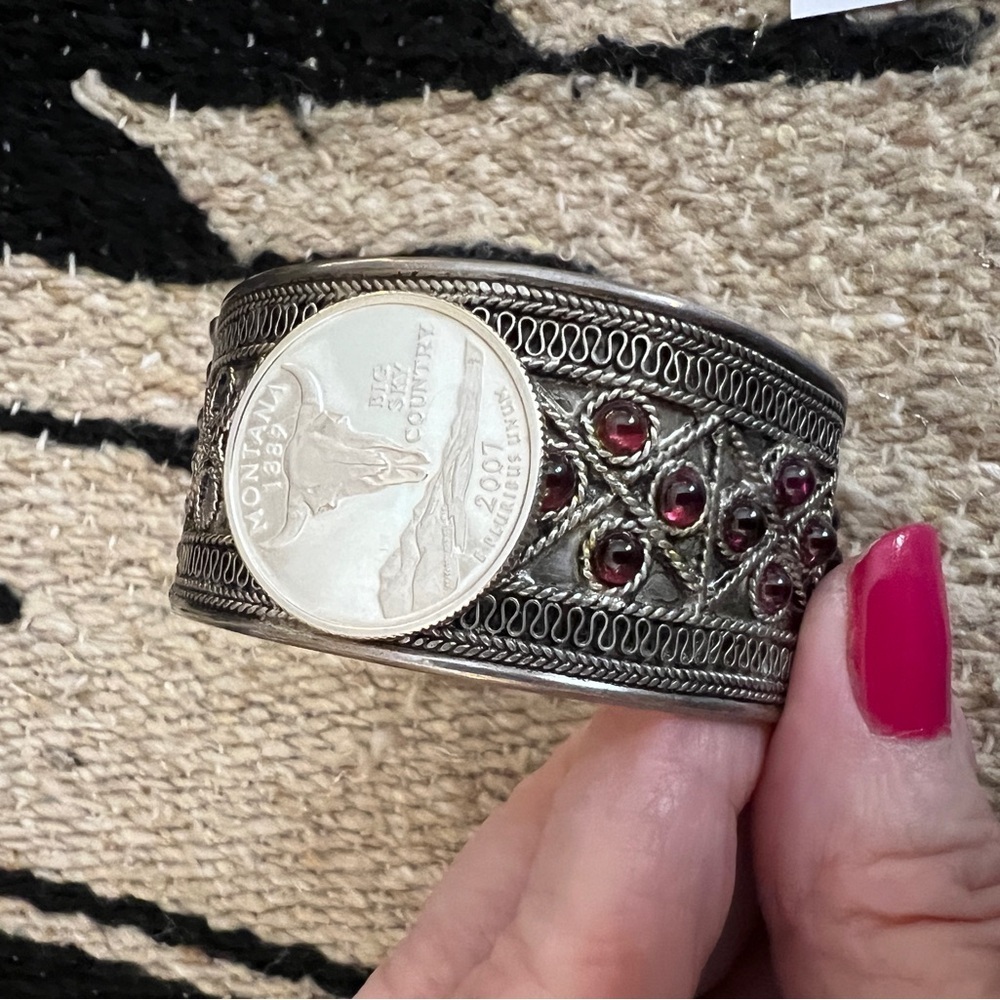 ❤️ Old Pawn Ethnic 12 Gemstone 925 Cuff 32.2 Gm Decorative Scroll Motifs - Picture 14 of 15